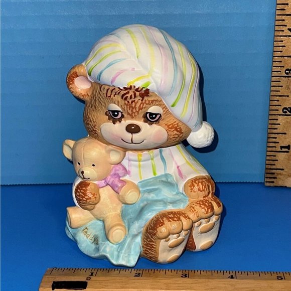 Vintage Morgan Enesco Teddy Beddy Bear Figure 5" Coin Bank Baby Nursery Decor - Picture 5 of 10